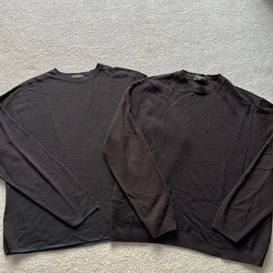 2 XL Brown Tom James sweaters, gently worn.  Brown/black & Brown/light blue.